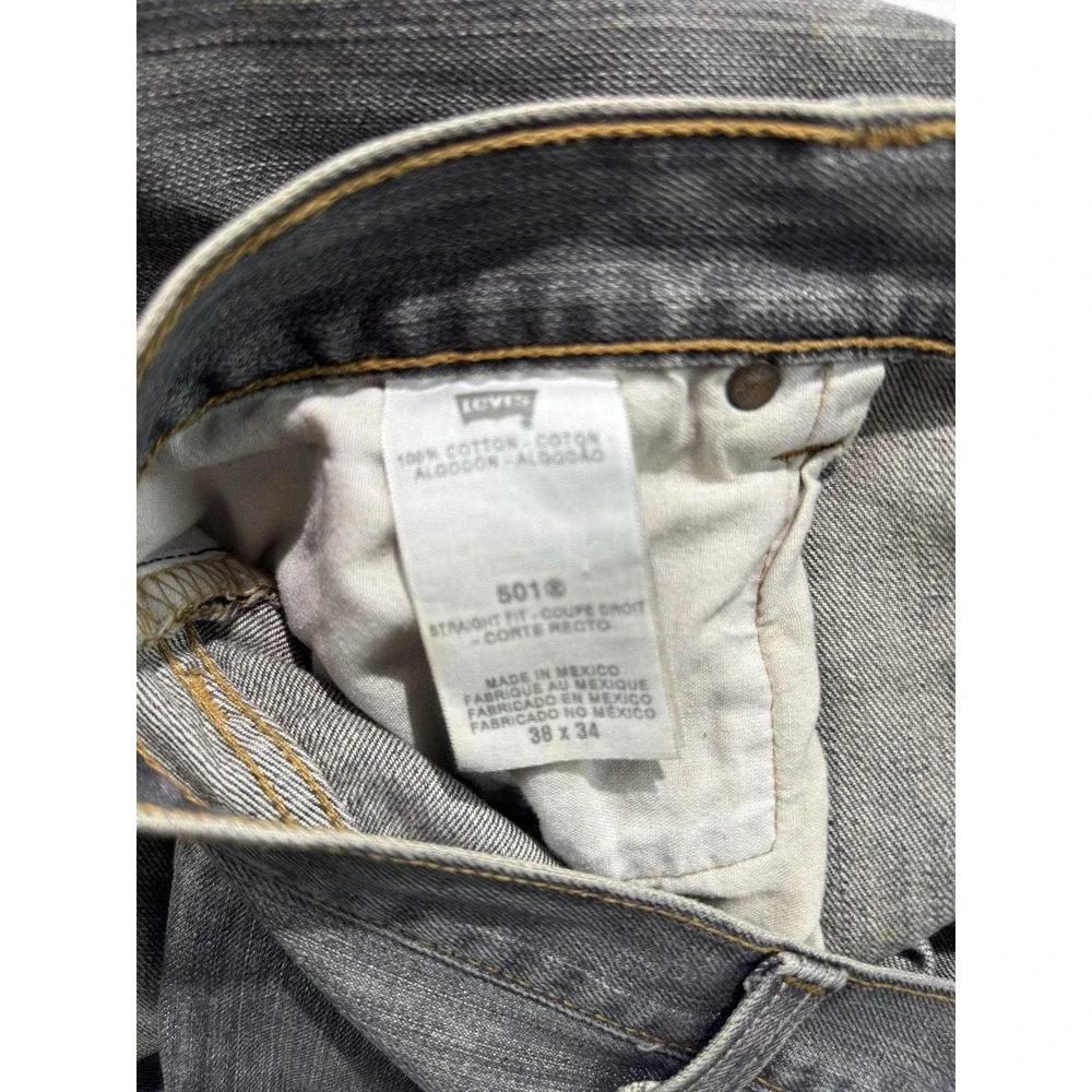 Levis 501 Jeans Mens 38x34 Gray Button Fly Straight Leg Denim Charcoal Wash XX